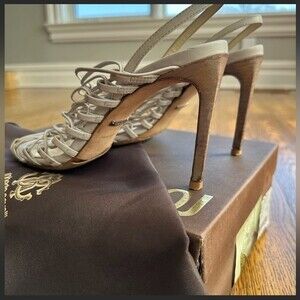 Roberto Cavalli Pale grey-blue Leather Knot Detail Strappy Sandals Sz40